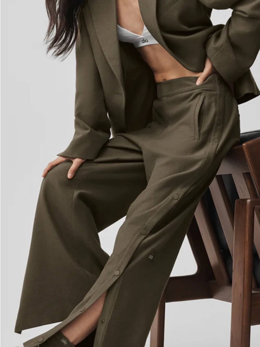 ALO Yoga Olive Wide-Leg Snap Side Pants
